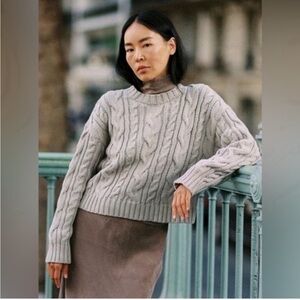 OZMA Patti Cable Crew Sweater Organic Tanguis Cotton Lichen Grey
